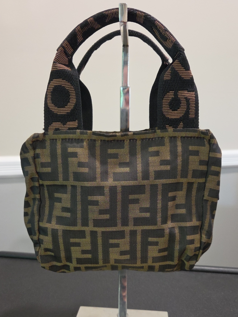 Fendi FF Jacquard Mini Tote in Brown and Black- COA